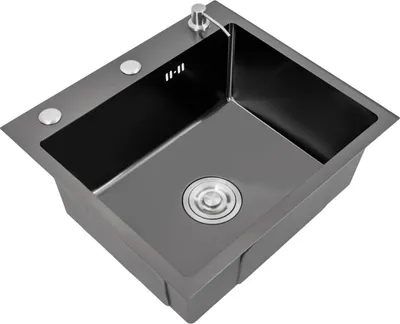 Produktbild von Küchenspüle - Einzelbecken - 50 x 45 cm - Edelstahl - Mit Wasserhahn - 1 Loch - Matt Schwarz