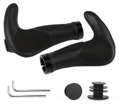 Image de Poignées de vélo ergonomiques avec système de verrouillage, modèle "Horn", diamètre 22 mm, antidérapantes, noires