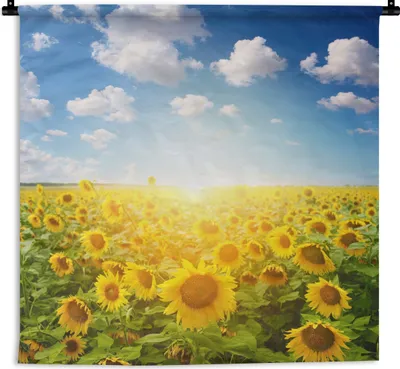 Produktbild von MuchoWow® Wandteppich Wandbehang Sonnenblume - Sonne - Wolken 90x90 cm Tapisserie Dekoration Wandtuch - Wandaufhänger