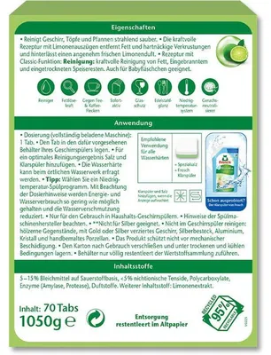 Produktbild von Frosch Classic Zitrone Geschirrspültabs 70 Stk.
