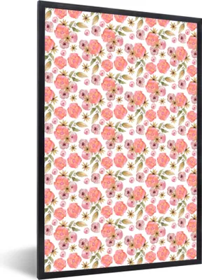 Produktbild von MuchoWow® MuchoWow® Gerahmtes Poster Blumen - Rosa - Collage 20x30 cm - Poster mit zchwarzem Bilderrahmen - Drucken - Bilder Poster im Rahmen