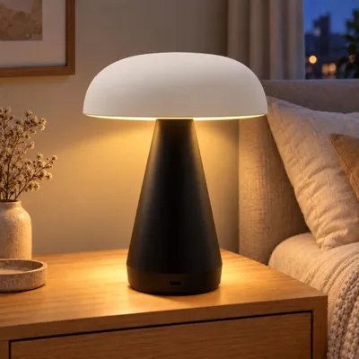 Produktbild von LED-Pilzlampe, tragbare Metall-Schreibtischlampe, USB-Aufladung Nachttischlampe, dreifarbiges Touch-Kabellos Dimmen, Augenschutz-Nachtlicht