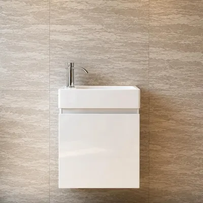 Produktbild von Faizee Home Alkan Badmöbel Set 40 cm Hochglanz – Waschbecken, optional Spiegel & Armatur Weiß-Unterschrank+ Waschbecken+ Armatur