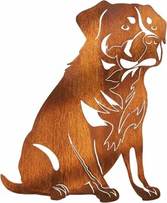 Produktbild von Edelrost Rottweiler - Rost Deko Hund Rostfigur Gartendeko für Draußen - stabile Metall Gartenfigur aus Stahl - Wetterfest für Beet Terrasse - 44x36cm