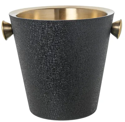 Productafbeelding van DRW champagnekoeler van roestvrij staal, matgoudkleurig, met deksel, 27 x 23 x 23 cm, metaal, matgoud en zwart, 27x23x23 cm