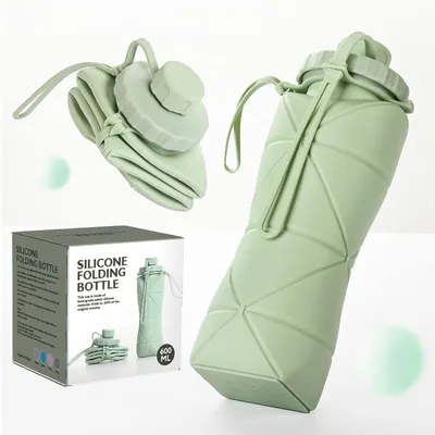 Image de Bouteille d'eau pliable, Bouteille d'eau pliable en silicone pour les voyages, facile à transporter, taille compacte, sans bisphénol Vert