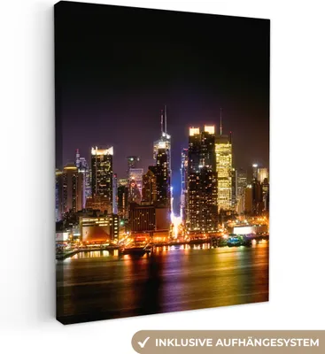 Produktbild von MuchoWow® - Leinwandbilder - New York - Manhattan - Skyline, Wandbild, Wanddeko Bilder Wohnzimmer, 30x40 cm