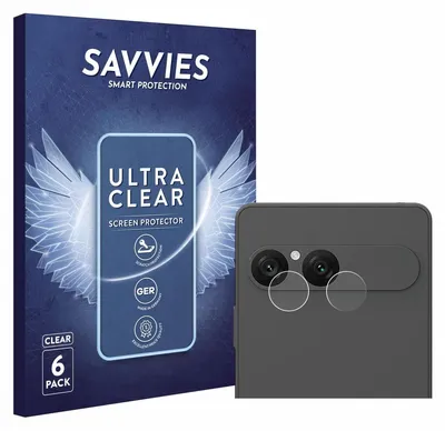 A product box for screen protectors and a close-up of a phone's camera lenses with screen protectors applied.