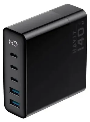 Image de Havit UCLE004 EU - Chargeur de voyage GaN à cinq ports 140 W, noir