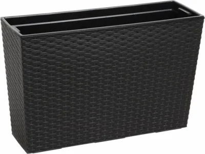 Image de Werbena Jardinière en rotin 19x56x36 cm anthracite - élégant pot de fleurs avec système d'arrosage pour balcon, terrasse & jardin