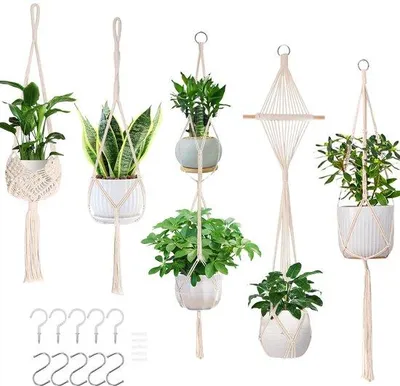Immagine prodotto di Vaso da fiori in cotone con 5 ganci, decorazione in stile boho per interni ed esterni