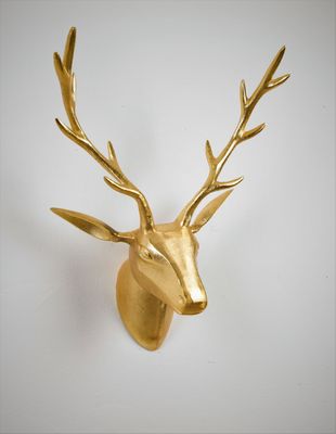 Deko Geweih Hirschkopf 'gold' (Größe: M) - Wandfigur, Metall Wanddeko, Hirschgeweih, Hirschkopf, Geweih und Skulptur Hirsch Dekogeweih Geschenk