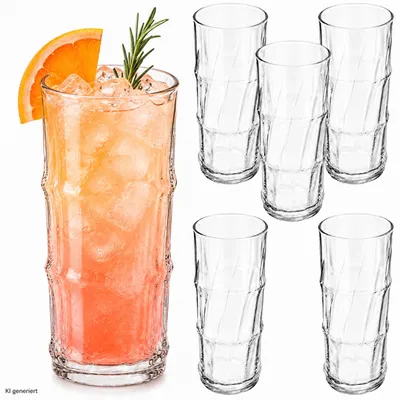 Immagine prodotto di Set di 6 bicchieri alti in bambù, capacità 475 ml, ideali per cocktail, bar, feste e bevande