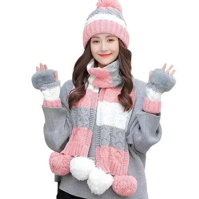 Immagine prodotto di Set in Maglia Invernale Rosa - Cappello, Sciarpa e Guanti KP21601