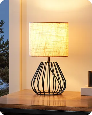 Image de EDISHINE Lampe de chevet, Lampe de table vintage en métal et tissu, noir, 29cm
