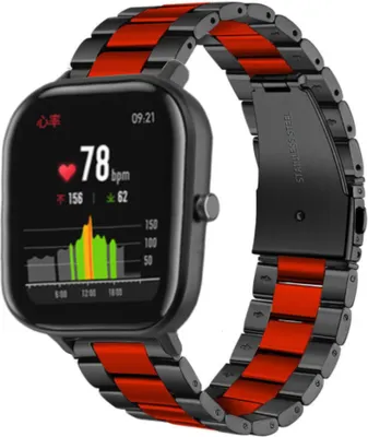 Produktbild von Strap-it Xiaomi Amazfit GTS Stahlarmband (Schwarz/Rot)