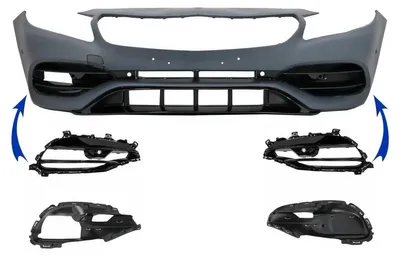 Productafbeelding van Zijkantgrille afwerkingsstrip voor Mercedes A-klasse W176, modeljaren 2012-2018, facelift-uitvoering, A45-design, glanzend zwart.
