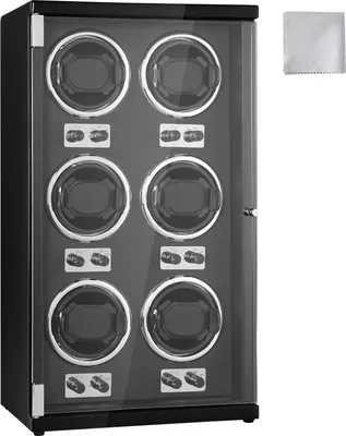 Image de SucceBuy Remontoir pour 6 chronomètres automatiques, moteurs japonais Mabuchi super silencieux, lumière LED bleue et adaptateur, boîtier en platine haute densité avec finitionPolyuréthanenoire