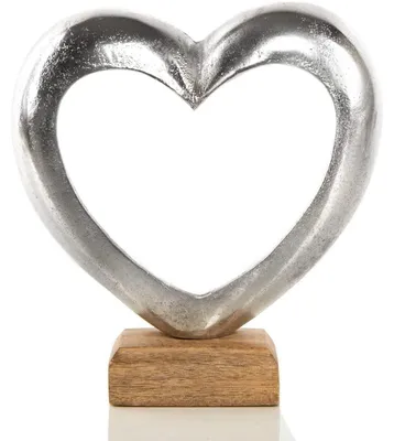 Produktbild von Metallherz Figur 18 cm auf Holzsockel - Herz Skulptur zum Hinstellen