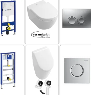 Immagine prodotto di Orinatoio Villeroy & Boch Subway con WC sospeso e set Geberit in cromo opaco