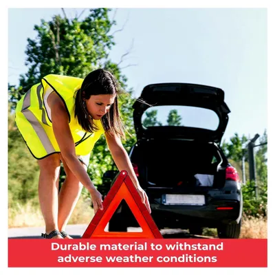 Produktbild von Warndreieck und Warnweste für Kfz, gelb, mit Aufbewahrungsbox, reflektierend, faltbar, E für Unfälle und Pannen