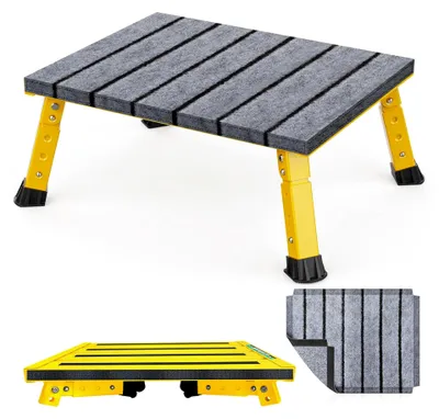 Produktbild von Trittfläche für Wohnmobile mit Stoffbezug und rutschfester Oberfläche, höhenverstellbar in 3 Stufen, leichter Aluminium-Klapptritt, belastbar bis 0,5 kg