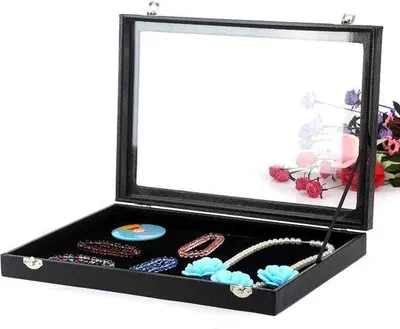Produktbild von Famanu Schmuckdisplay mit abschließbarem Glasdeckel - für Ketten, Ohrringe, Armbänder, Ringe
