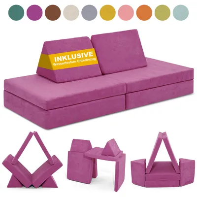 Produktbild von Linodino Spielsofa - Kindersofa | Kinder Couch als Kuschelecke und Indoor Spielplatz | Kinder Sofa aus Schaumstoff Bausteinen I Schmetterlingslila