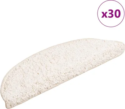 Image de Tapis d'escalier 30 pièces 56 x 17 x 3 cm Blanc Demi-rond