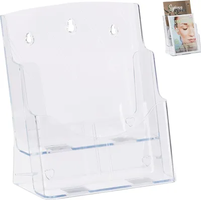 Produktbild von Relaxdays Prospekthalter A4 / DIN Lang, 2 Etagen, Acryl, Flyer Aufsteller Tisch & Wand, HBT: 27,5x24x15cm, transparent