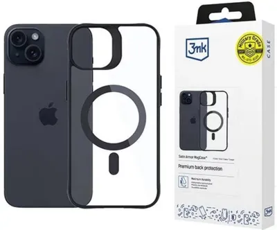 Produktbild von 3MK Satin Armor MagCase, Cover, Apple, iPhone 15 Plus, 17 cm (6.7"), Schwarz, Transparent