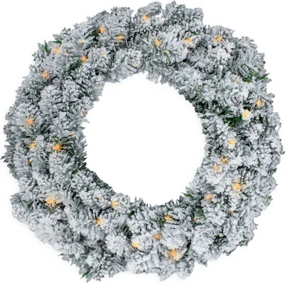 Produktbild von LED Tannenkranz mit Schnee und Glitzer warm weiß beleuchtet - 51 cm / 35 LED - Weihnachtskranz Batterie betrieben mit Timer - Tischkranz Türkranz Deko Kranz für Weihnachten Advent Winter