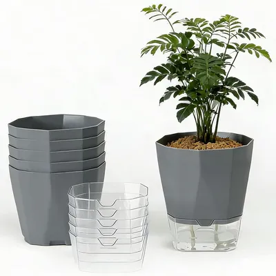Produktbild von Blumentopf Pflanztöpfe für drinnen und draußen, Set mit 6 Pflanztöpfen aus Kunststoff mit Bewässerungssystem, Durchmesser 12,5 cm, Höhe 13,5 cm, Gadge