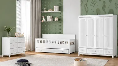 Productafbeelding van Kinderkamer set, wit, bestaande uit een kinderbed, een garderobe en een commode