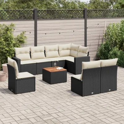 Produktbild von 9-tlg. Garten-Sofagarnitur mit Kissen Schwarz Poly Rattan 3224159