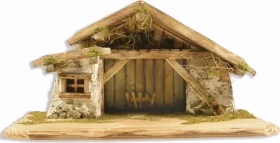 Produktbild von Riffelmacher Weihnachtskrippe Bayrischzell | Krippenstall naturfarben | 63x35 cm | Holz | traditionelle Krippe für Weihnachten | Handarbeit | 78450