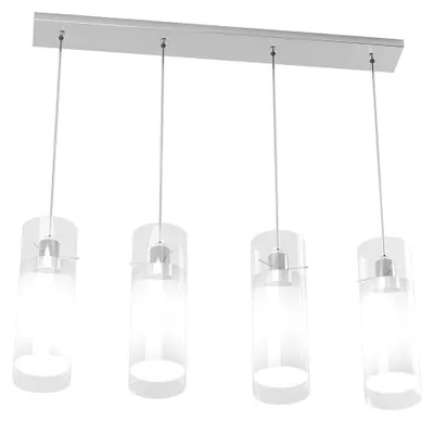 Image de Cilinder Suspension Contemporaine Métal Chrome Verre Satiné 4 Lumières E27