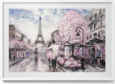 Produktbild von Paris und der Eiffelturm– Wandbild mit Rahmen – Gerahmtes Bild  – Wanddekoration – 100x70 cm –  Weiß Rahmen