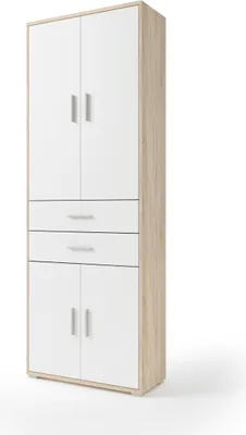 Produktbild von Aktenschrank "Clermont" in Sonoma/Eiche mit Absatz weiß mit 2 Schubladen und 4 Türen. Abmessungen (BxHxT) 79,1x221,2x35 cm