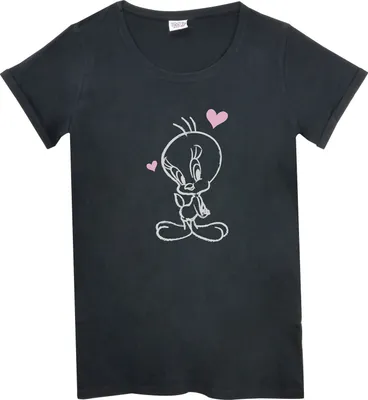 Produktbild von Looney Tunes Nachthemd für Damen - Tweety Schlafshirt Pyjama kurzärmlig Oberteil Schwarz L