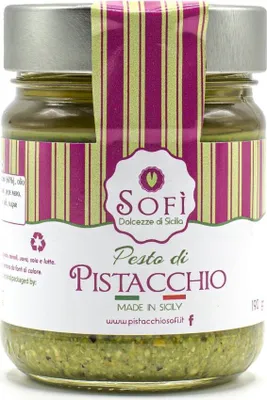 Produktbild von Pesto di Pistacchio, Pesto mit Pistazien, 190g, 60% Pistazie, Sofì - Dolcezze di Sicilia