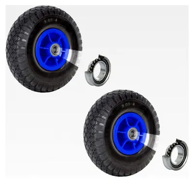 Produktbild von 2 Stück Sackkarrenrad Luftrad 260x85 mm 3.00-4 60 mm versetzte Nabe Ø 20 mm blau 4 PR Gewebe