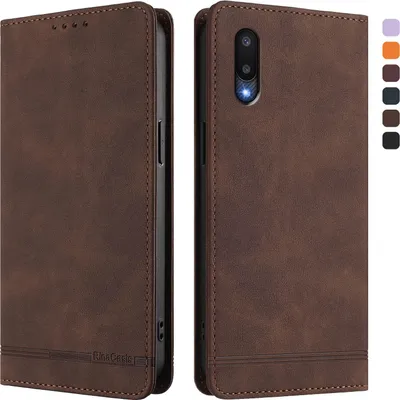 Image de Etui pour Samsung Galaxy A02, étui rétro en cuirPolyuréthaneavec support et fentes pour cartes de crédit Marron