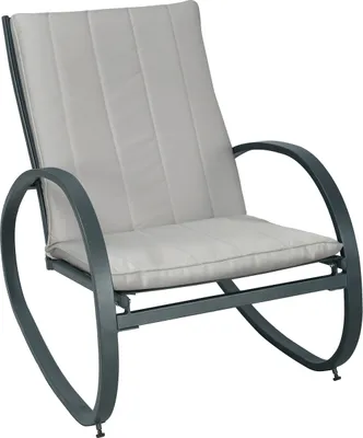 A gray rocking chair with a light gray cushion, presented on a white background.