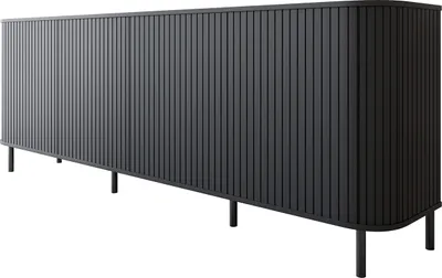 Produktbild von Kommode Sideboard Beistellkommode 4D ZILLO Schwarz 215x75x37cm mit schwarzen Füßen