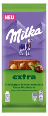 Produktbild von Milka EXTRA Ganze Nuss Schokolade mit ganzen Haselnüssen 190g