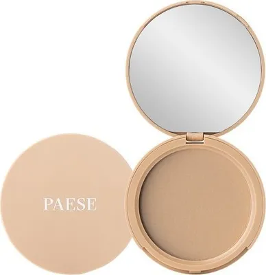 A compact powder with a mirror, shown open and closed.
