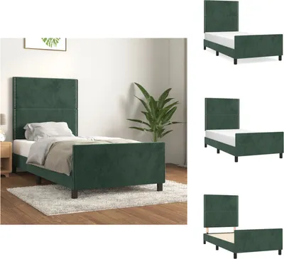 Zdjęcie produktu dla vidaXL Rama łóżka z zagłówkiem ciemnozielona 100x200 cm aksamit - Łóżka i ramy łóżek