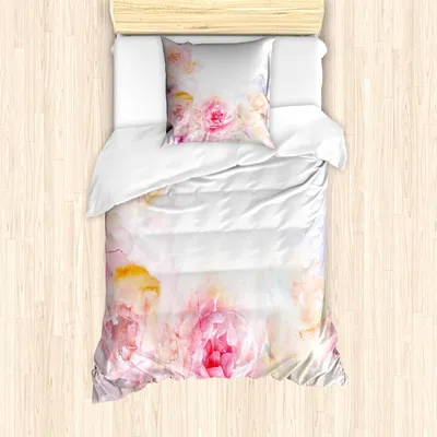Produktbild von ABAKUHAUS Shabby Flora Mantele, Pale Pink Roses, Milbensicher Allergiker geeignet mit Kissenbezügen, 135 cm x 200 cm - 80 x 80 cm, Pale Pink Pink
