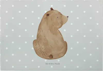 Produktbild von Mr. & Mrs. Panda Hackbrett Bär Schulterblick - Grau Pastell - Geschenk, Weltansicht, Servierplatte, Motivation, Schneidebrett, Selbstachtung, Küchenbrett, Glas, Teddy
